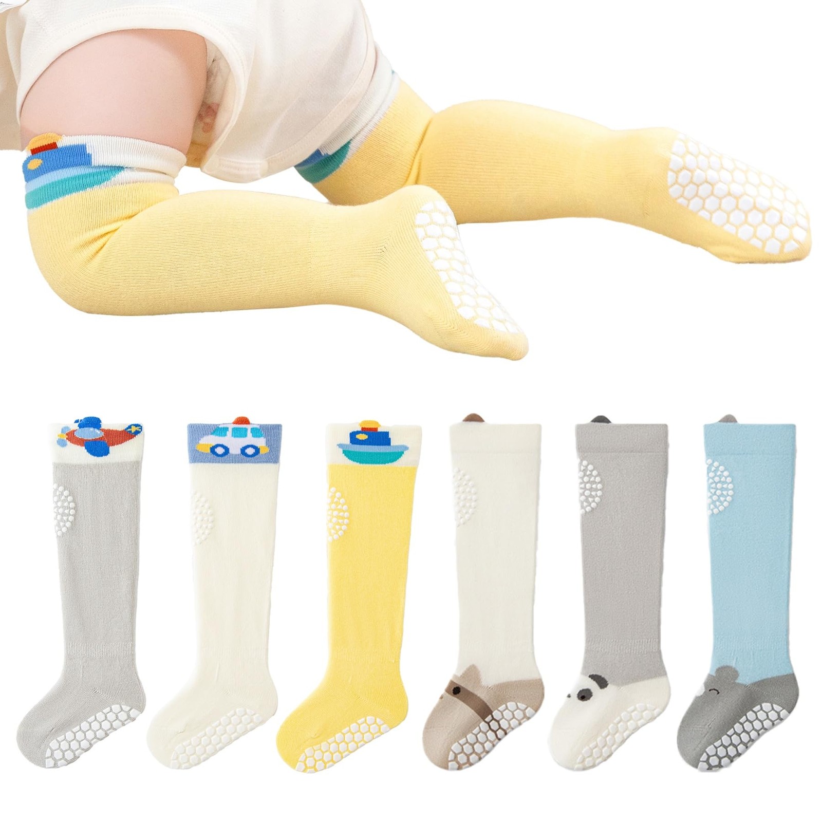 Baby Toddlers Knee High Non Slip Socks with Grips Girl Boy Non-Skid Socks New...