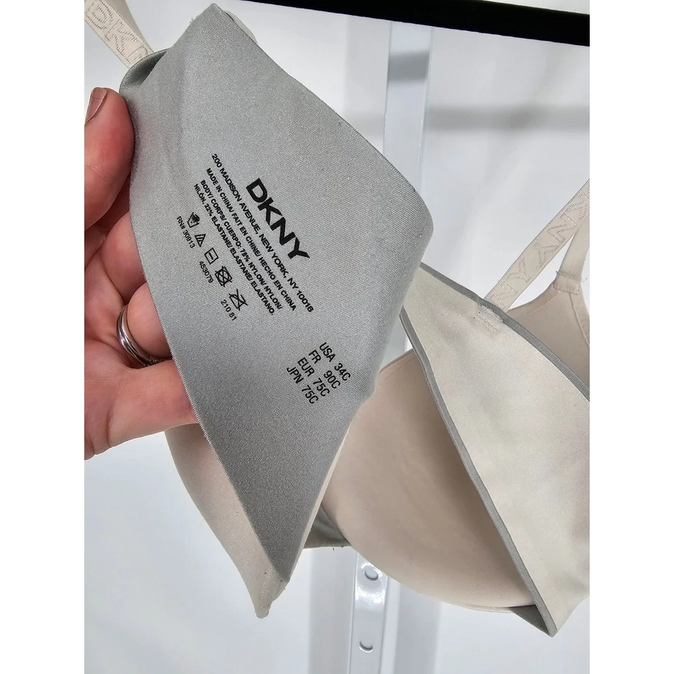 DKNY Mujer Talla 34C Clásico Ligeramente Forrado Camiseta Sujetador Beige Claro Tostado Foto 4 de 4