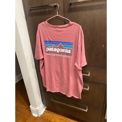 Men's Patagonia Save Our Home Planet Pink Graphic Logo T-shirt Organic Cotton XL