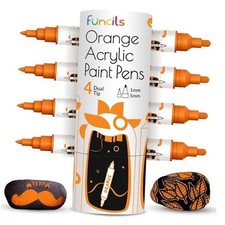 4 Dual Tip Paint Pen Metallic - Fine Tip Medium Acrylic Paint Markers Orange