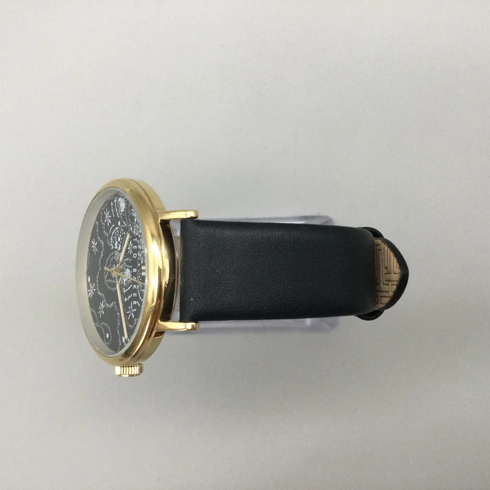 Ted Baker Reloj Mujer 37mm Negro Esfera Floral Estuche Dorado Cuero Batería Nueva Foto 4 de 4