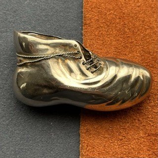 ANTIQUE SILVER PLATED FOOTBALL CLEAT MATCH SAFE W/ JEWELED STUDS FIGURAL SHOE!!!
