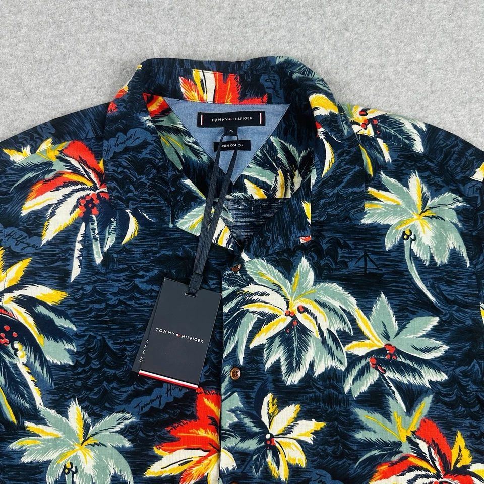 Tommy Hilfiger NWT Mens S/S Linen Blend Shirt Size XL Blue Floral Hawaiian Print - image 2 of 4