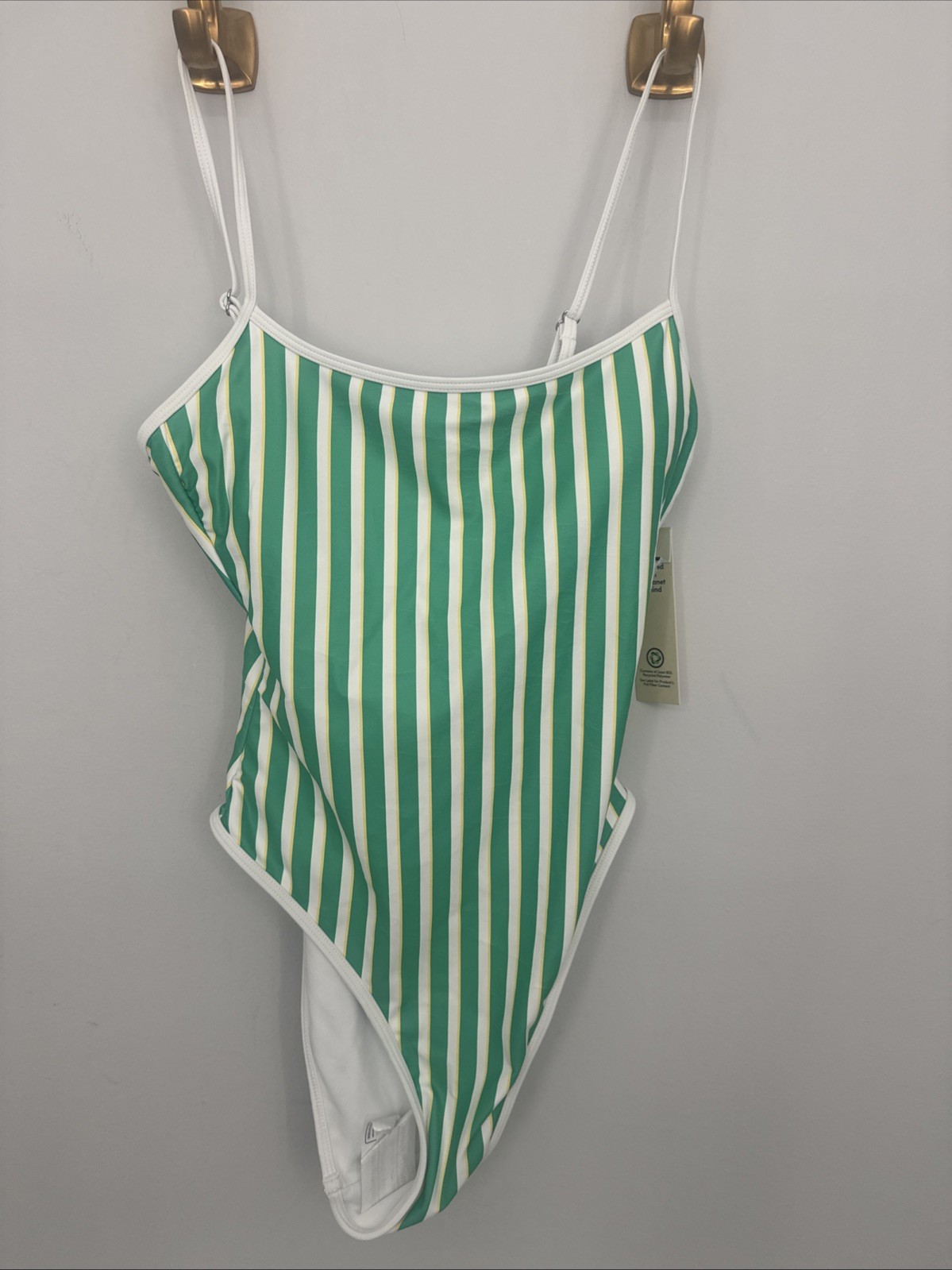 No Boundaries Women's SMALL 4-6 Sporty Stripe One-Piece Swimsuit Green White