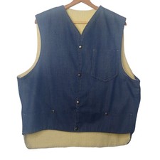 Vintage Homemade Denim Blue Jean Vest Men L Sherpa Lined Western Work READ