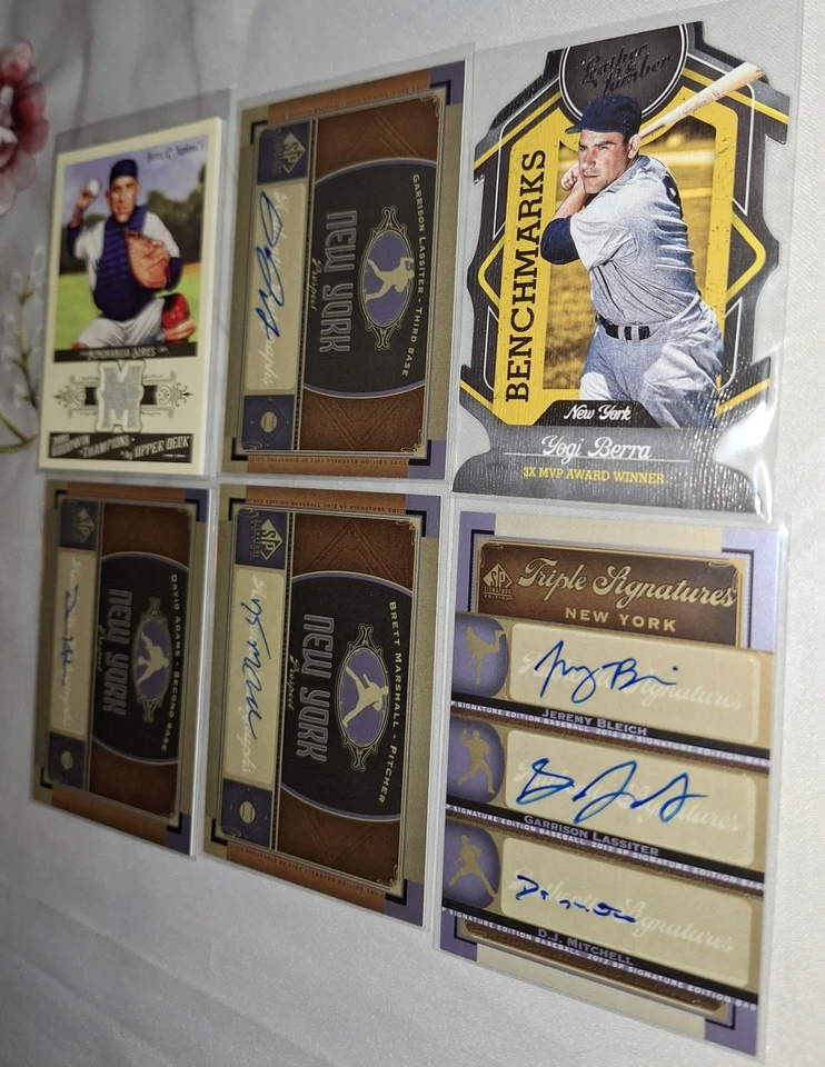 Yankees 5 Autos Adams Marshall Lassiter Bleich  Mitchell Yogi Gu MLB 6 Ct. Lot - Image 4 of 4