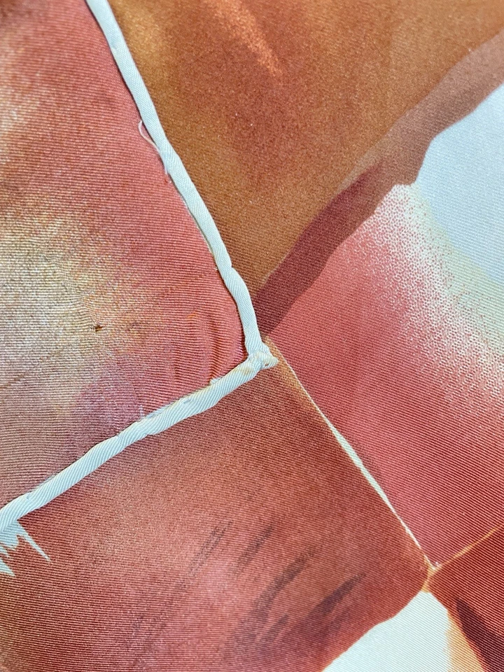 AS6#Codello Bufanda 100% Seda Abstracto Estampado Geométrico Cuadrado Naranja Verde Beige Foto 4 de 4