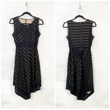 Motherhhood Maternity Small Womens Black Stripe Sleeveless Asymmetric Midi Dress