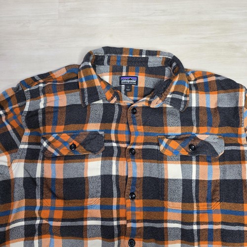 Patagonia Fjord Plaid Flannel Organic Cotton Shirt Mens Large Orange Black - Picture 3 of 8