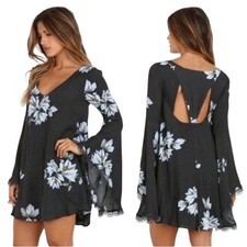 Free People Wanderer Floral Boho Bell Sleeve Tunic Dress Womens Size Small