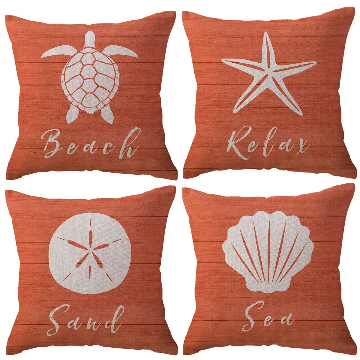 Coastal Beach Throw Pillow Covers 18 x 18 Inch Set of 4 Seaturtle Starfish Sh...