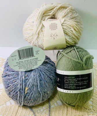 Jo Sharp/Rowan Yarn New Lot of 3 Green, Cream, Blue Vintage Wool