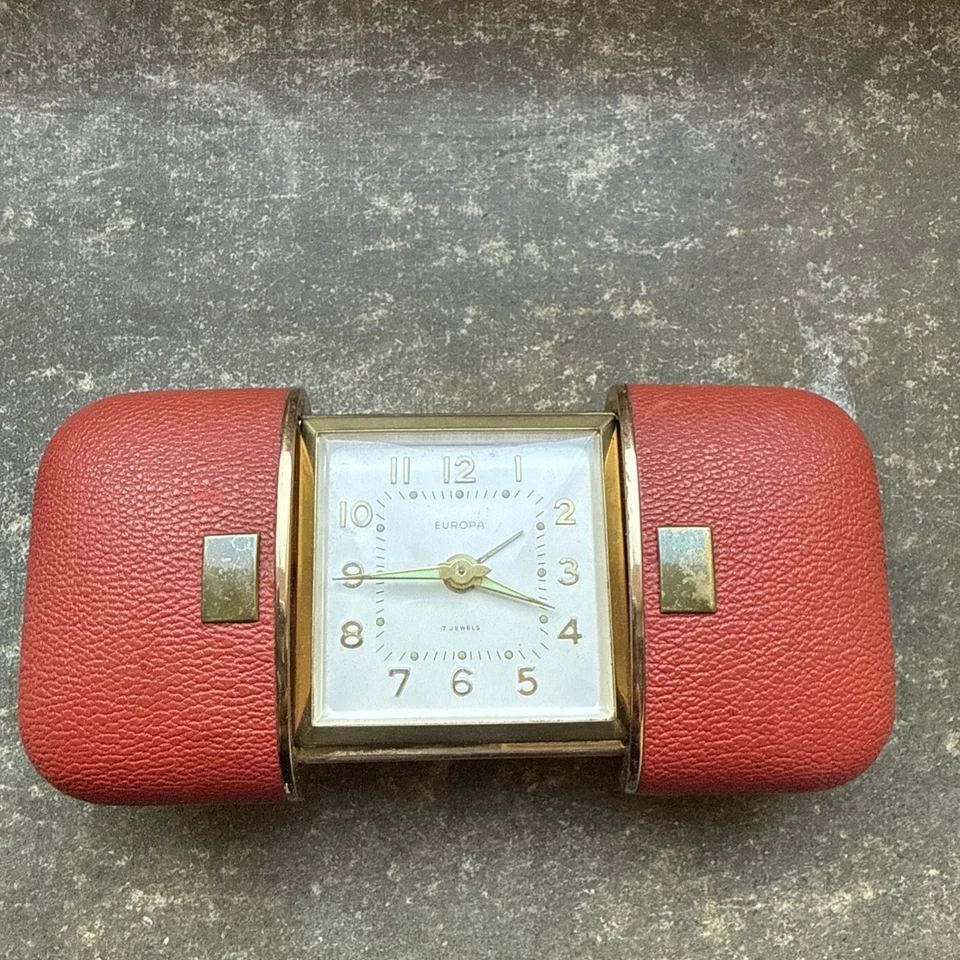 Reisewecker Europa 7 Jewels in rote Schatulle ausziehbar Design 50s 70er - Bild 4 von 4