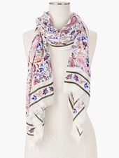 Talbots Watercolor Oblong Scarf Paisley White Blue Red Rectangle Boho Classic