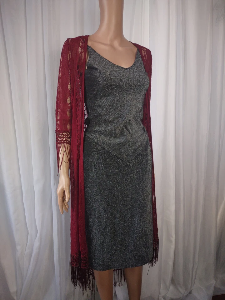 Rue 21 burgundy lace long jacket with fringe size S/M - Image 3 of 4