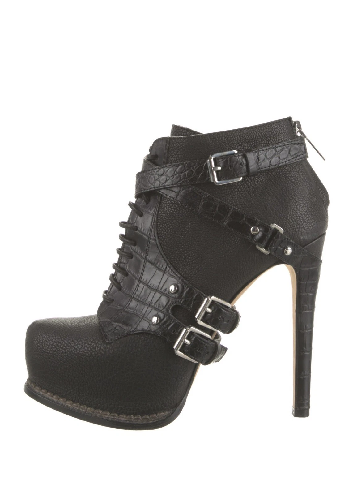 Bottes à talons plates formes à sangle en relief Christian Dior Croc noir 7,5