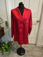 Vintage Victoria's Secret Red Satin Button-Up Sleep Shirt Medium M