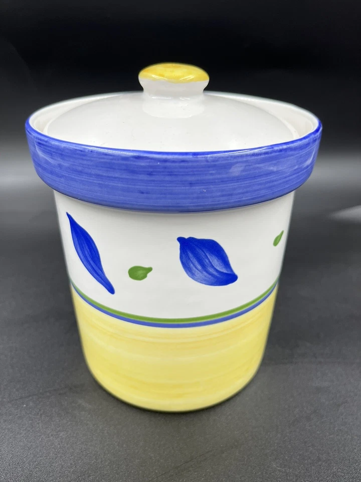 Williams Sonoma TOURNESOL Portugal Hojas Azules Amarillo Mediano Bote Tarro con Tapa Foto 3 de 4