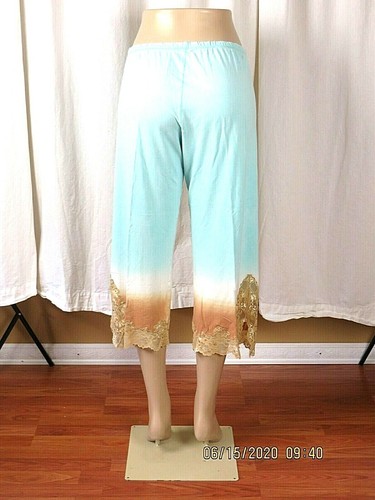 SALVAGE SZ S Viscose/Elastane Sky & Beige Brown Sequin Lace Bottom Pajamas Pants - Picture 7 of 11