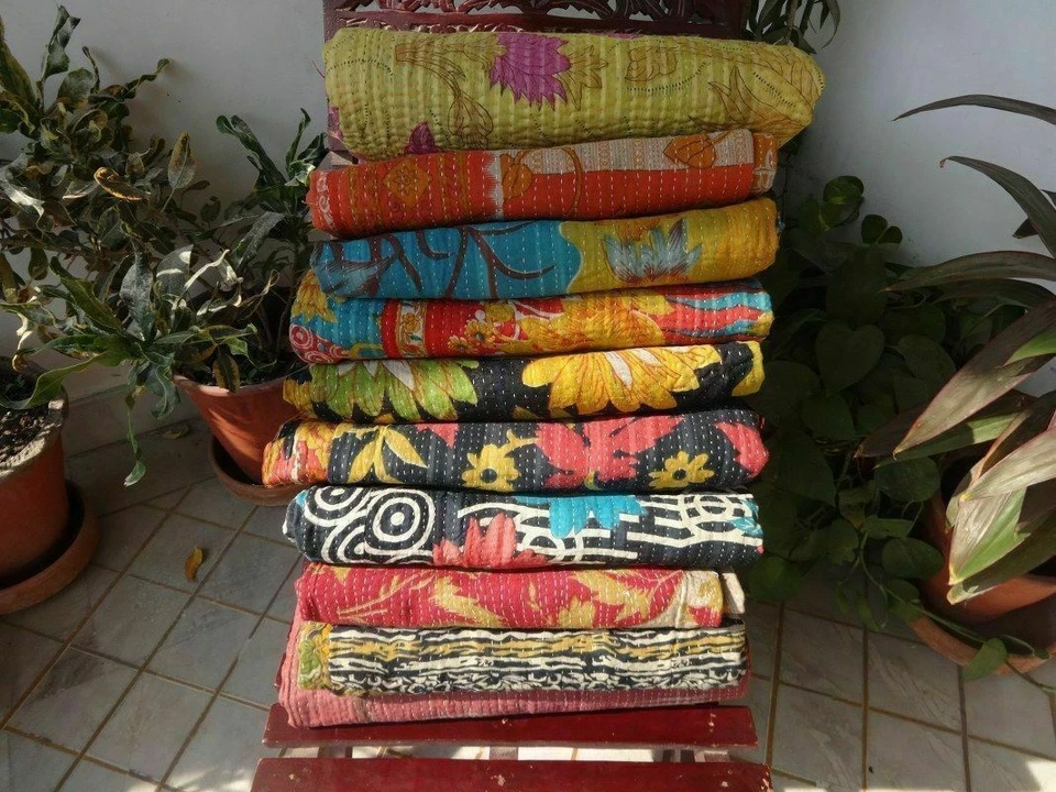 Lote de 10 colchas de algodón vintage indias edredón Kantha manta al por mayor Foto 2 de 4