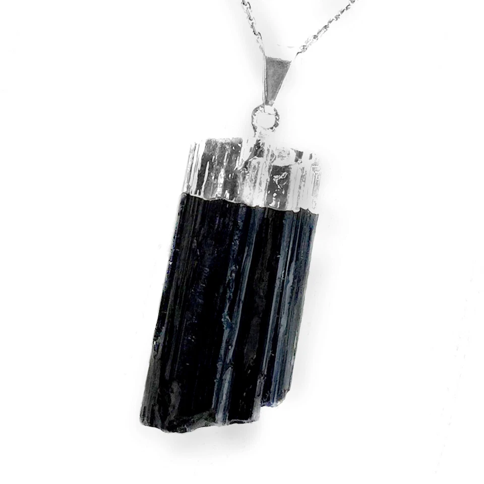 黑色碧玺吊坠天然水晶纯银项链灵气能量 H — 第 4/4 张图片