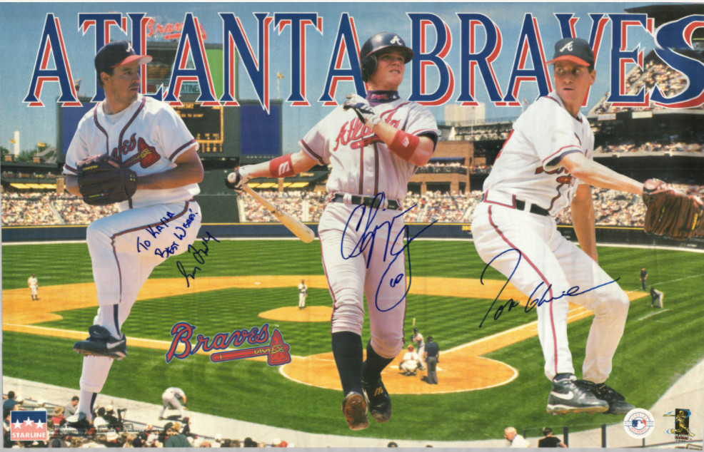 Greg Maddux Chipper Jones & Tom Glavine Autographed Signed Poster COA 20781