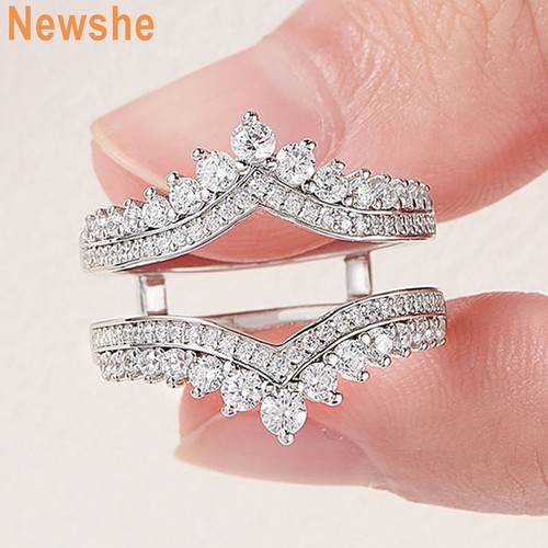 Newshe Silver Wedding Band Ring Enhancer for Engagement Ring Ring Wrap Guard - Picture 9 of 11