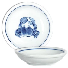 4 PCS. Japanese 3.5"D Wasabi Soy Sauce Dipping Dishes Blue Crab, Made in Japan