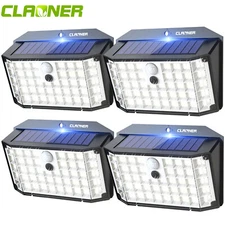 4Pack Solar Powered 176 LED Wall Lights PIR Motion Sensor Outdoor Security Lamp