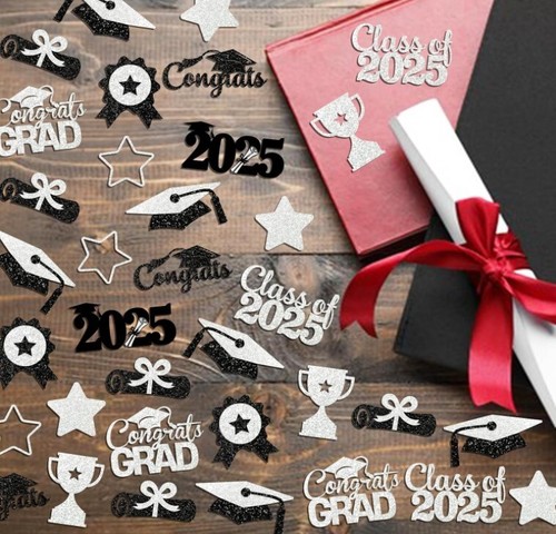 200PCS Black Sliver Graduation Confetti Class of 2025 Graduation Table Decoratio - Picture 6 of 17