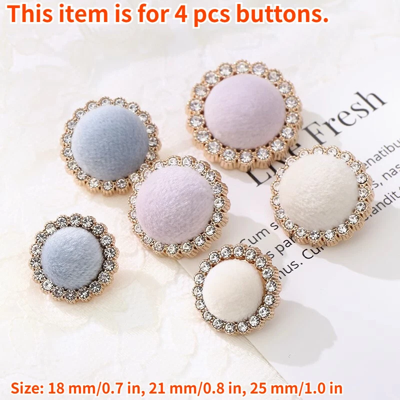 4Pcs Samt Strass Knöpfe Rund Nähen DIY Basteln Mantel Pullover Strickjacke - Bild 2 von 4