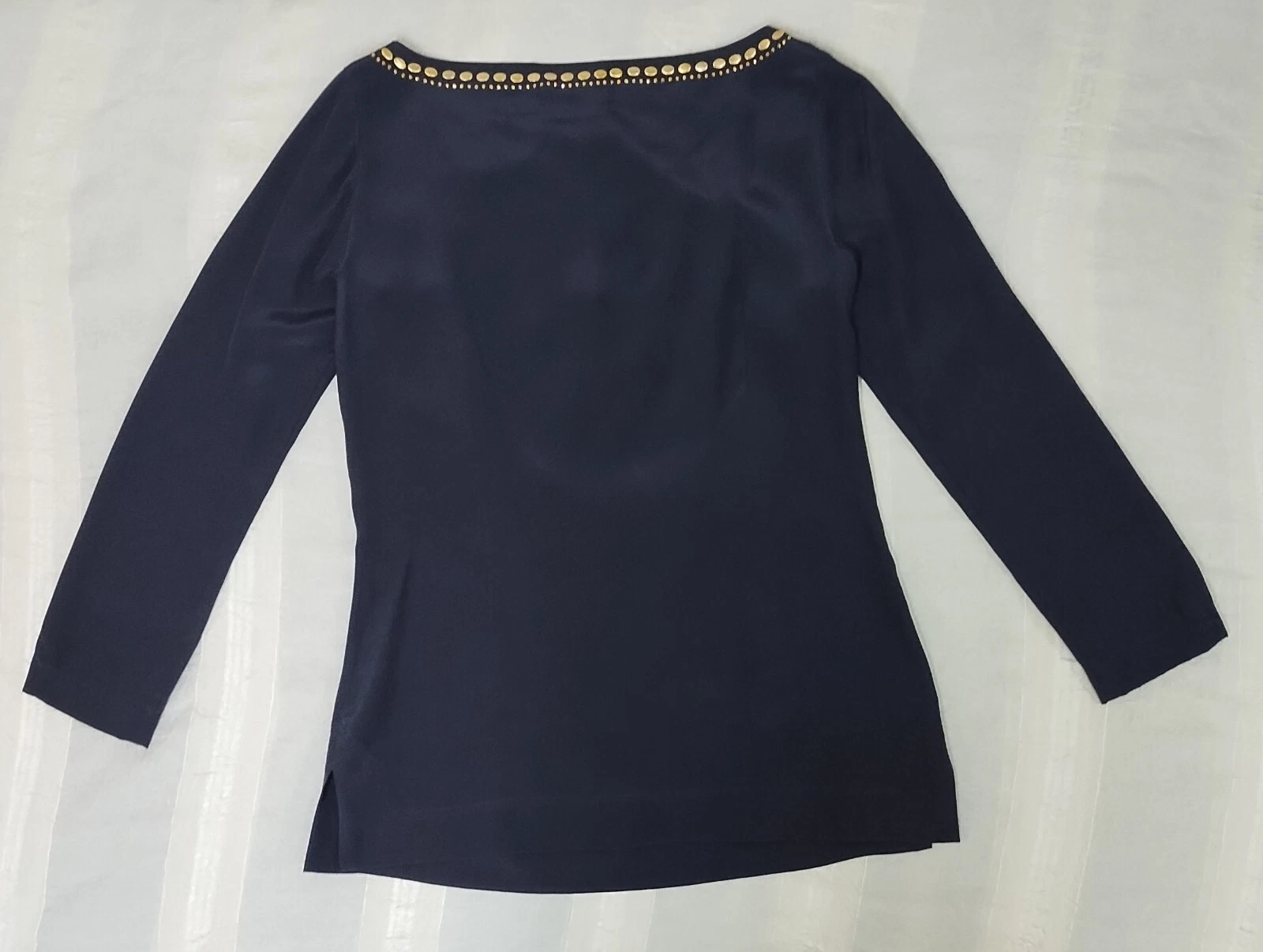 Camicetta tunica in seta blu navy TORY BURCH con borchie tono oro taglia 2 usata