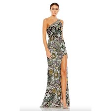 Mac Duggal 49574 Embellished Floral One Shoulder Gown Size 8 PROM