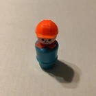 Vintage Fisher Price Little People BLUE CONSTRUCTION MAN WORKER w/ ORANGE HAT