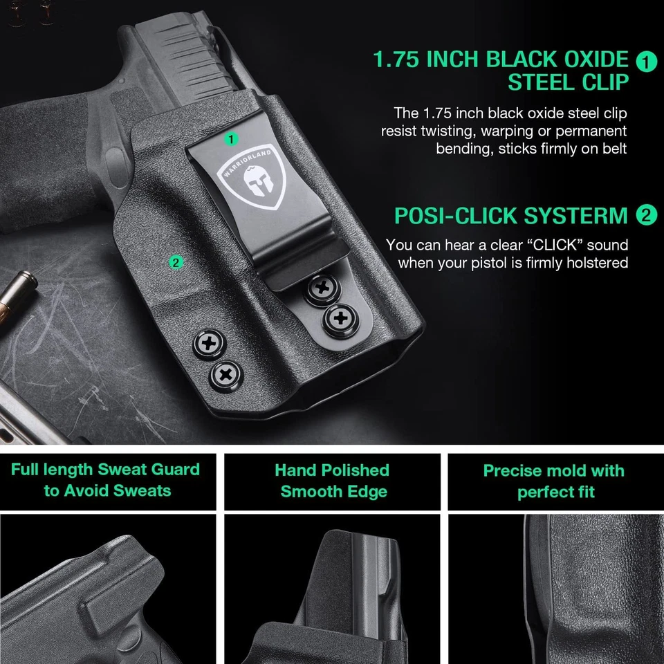 IWB Kydex Holster For Springfield Armory Hellcat 1.75 Inch Steel Clip Adj. Cant - Image 4 of 4