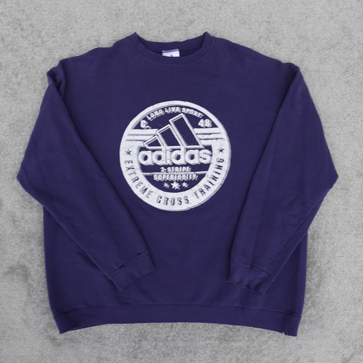 Vintage ADIDAS Sweatshirt Men 2XL Navy Blue Logo Graphic Pullover