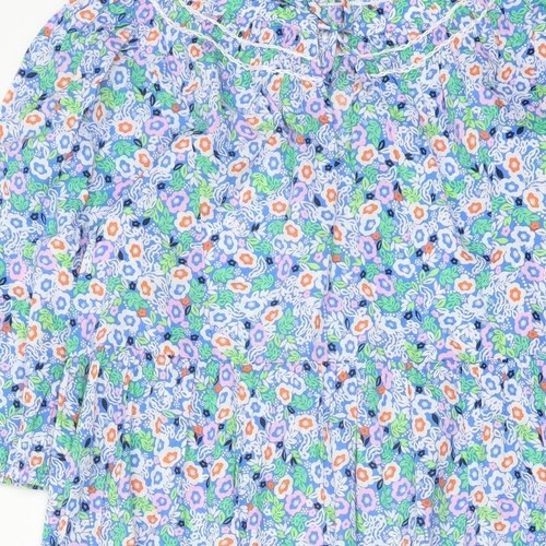 Marks & Spencer Womens Blue Floral Cotton Blend A-Line Size 12 Tie - Picture 6 of 10