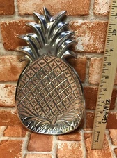 Pineapple Shaped Tray Serving Dish Cheese Snack Plate Cast Aluminum 11" x 6.25"