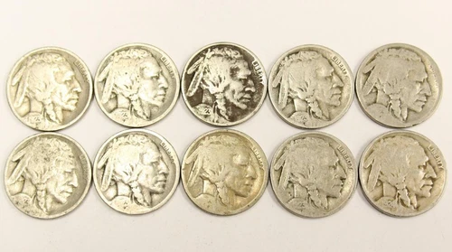 10x Buffalo Nickels 8x 1923  and  2x 1923s all with readable dates 10-coins