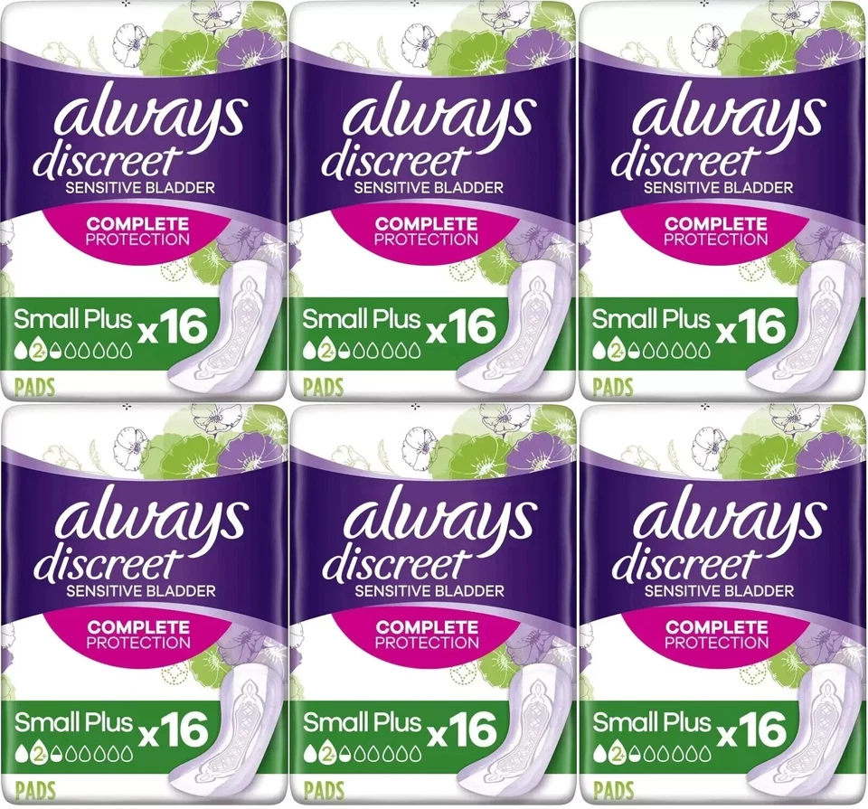 ALWAYS DISCREET, Always Discreet Sensitive Bladder Incontinence Pads Liners Small Plus Pack of 96