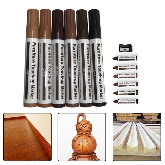 12Pcs Wood Furniture Touch Up Kit Marker Pen Wax Scratch Filler Remover