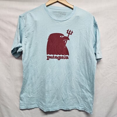 Patagonia Tee Shirt Size L Blue Red Print Eagle Bird Short