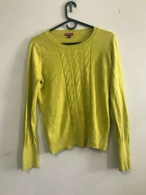 Merona Size M Neon Lemon Green Cable Knit Sweater Women Stylish Cotton