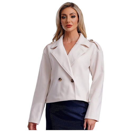 Womens Classic Fit Woolen Short Coat Lapel Long Sleeve Office Work Crop Jacket  - Bild 8 von 49