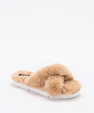 Dolce Vita Pillar Slippers Women's US 11 Nude Faux Fur Crossband Slide JOBB396