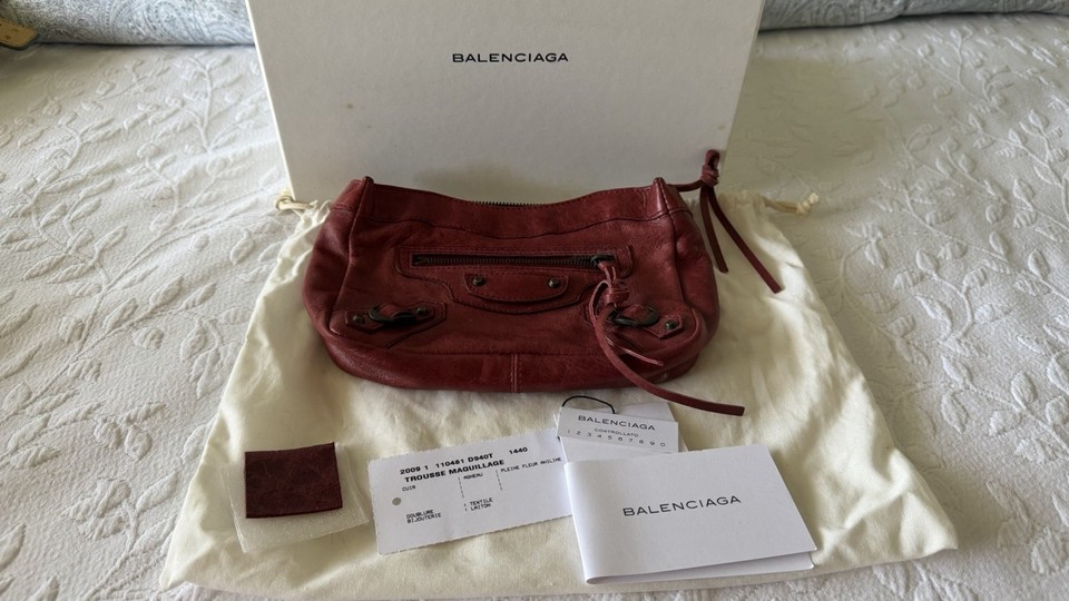Balenciaga Maquillage Red Leather Zip Clutch/Pouch w. Dust Bag and Box