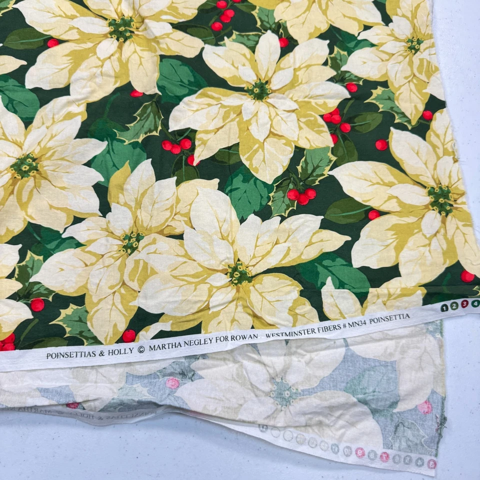 westminster fabric poinsettias & holly martha negley rowan MN34 yellow 46x41 - Image 4 of 4