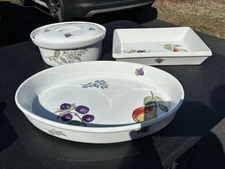 Bonne Cuisine Porcelain de China SET OF 3 Baking/Serving/Casserole Dishes-Fruit