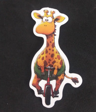 Silly Giraffe Riding A Unicycle Funny Animal Sticker 2.78