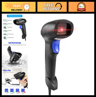 USB QR Barcode Scanner - Handheld Wired 1D 2D Reader for Inventory, Library & St